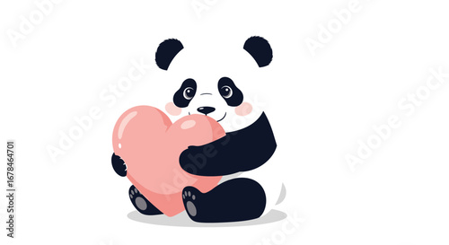 Adorable panda hugging a pink heart, perfect for Valentine's Day cards and loving designs