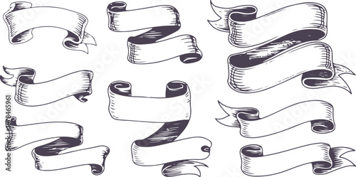 Engraved Ribbon Banner Vector Illustration Set for Graphic Design Use