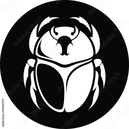 Stylized scarab beetle emblem in black and white circle