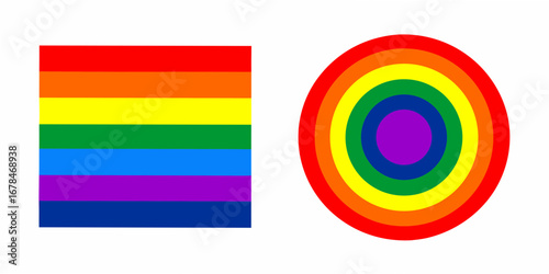 Rainbow flag and concentric rainbow circles representing lgbtq pride and diversity