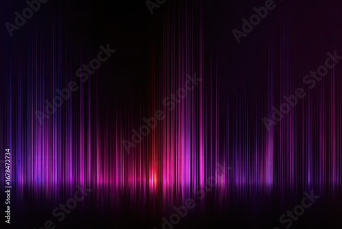 Abstract dark background with vertical, glowing, vibrant purple and pink streaks