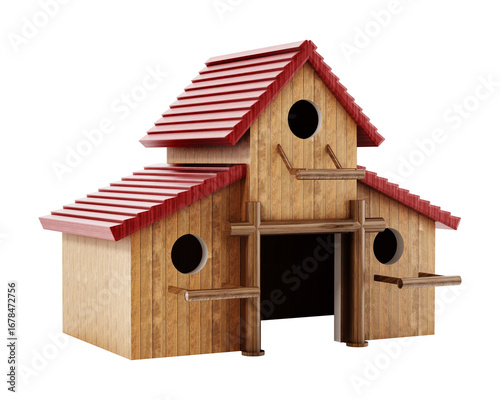Quadro em tela Three bird houses assembled together forming one big birdhouse on transparent background