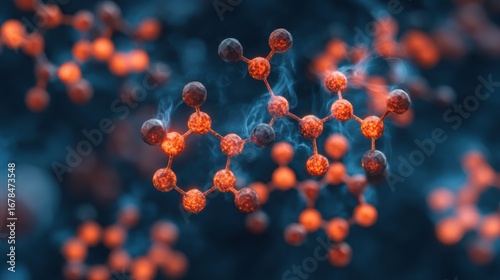 Glowing 3D Molecular Structure Illustration in High Resolution with Vibrant Colors