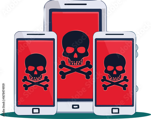 Danger skull alert on multiple mobile devices mobile phones smartphones