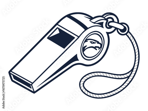 Illustration of a whistle with an eagle emblem and a lanyard on a white background design object created with generated ai