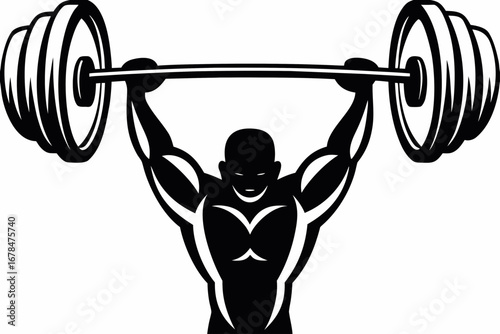 Silhouette of a muscular man lifting a barbell overhead in a weightlifting exercise pose with determination created with generated ai