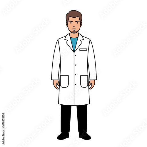Full Body Portrait of a Scientist in White Lab Coat Against a White Background
