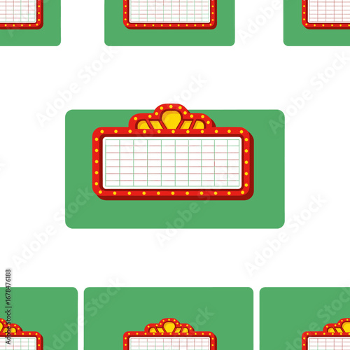 Red Frame with Yellow Ornaments on Green Background Vintage Theatrical Sign Board For Announcement With Space