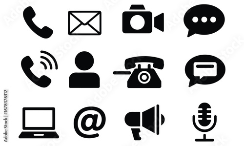 WebConnect with your audience using these modern communication icons for social media, websites, and marketing materials, including phones, email, video, speech bubbles, and more to amplify your messa