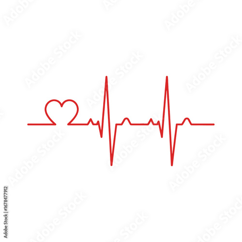 Red Heartbeat Line Graphic on White Background Medical Concept Heart Rhythm Signal and Health Monitoring