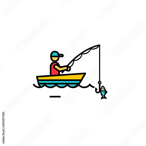 fishing in boat with catch a fisherman angling from his boat with a fish on the hook leisure outdoor