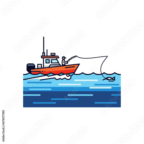 Fishing boat catching fish on ocean a recreational angling activity for leisure and relaxation