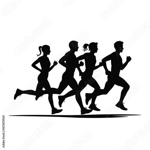 Running Team Silhouette Vector Illustration Black Design for Sport Competition and Athletic Event on White Background