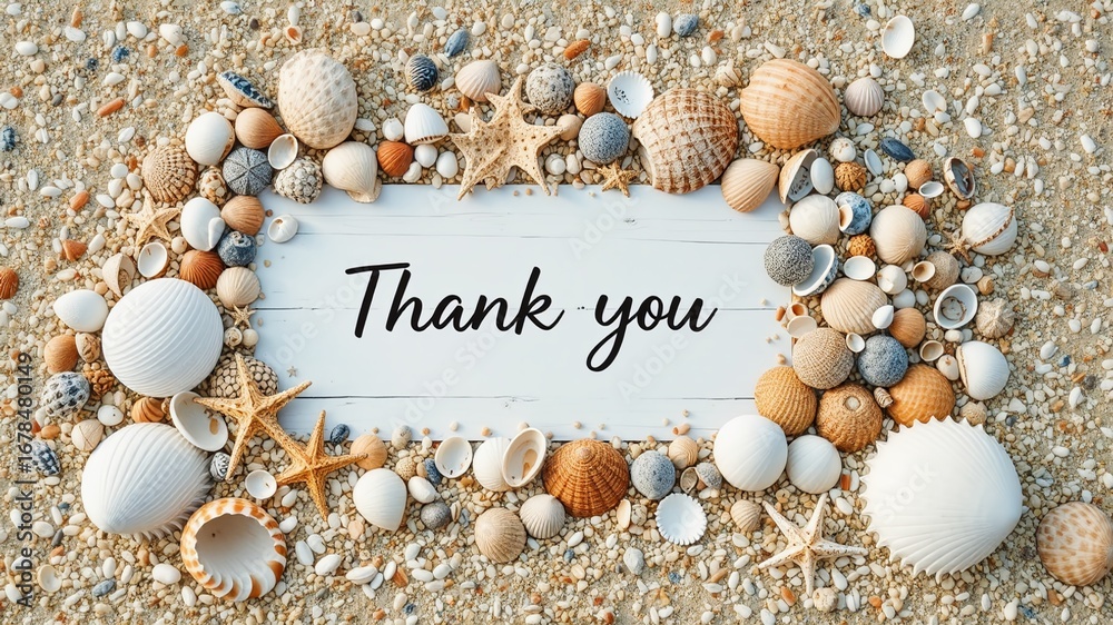 Obraz premium Coastal Appreciation - Shell Sign Expressing Thanks