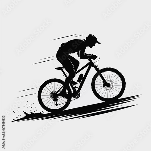 Mountain Biking Silhouette Illustration A Black Vector Image of an Off Road Cyclist Conquering Trails Against a Light Background