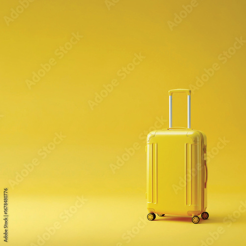 Yellow Suitcase with Telescopic Handle on Solid Yellow Background