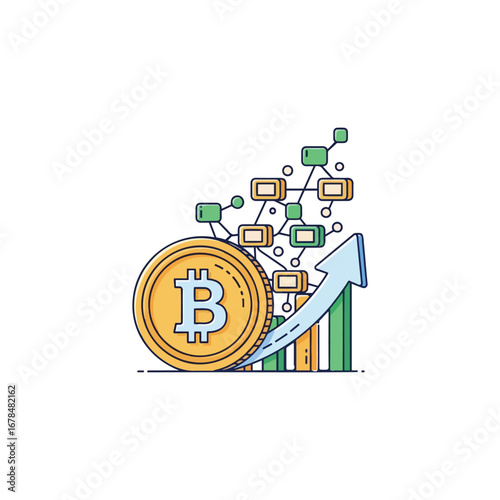 Blockchain vector icon set for crypto btc profit and growth, a diagram for mobile transfer, sharing, connectivity, strategy, and management
