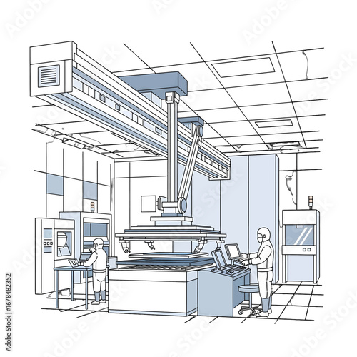 Surgical Room Line Art Sketch Medical Technology Interior With Modern Equipment White and Blue Design and Line Art Style