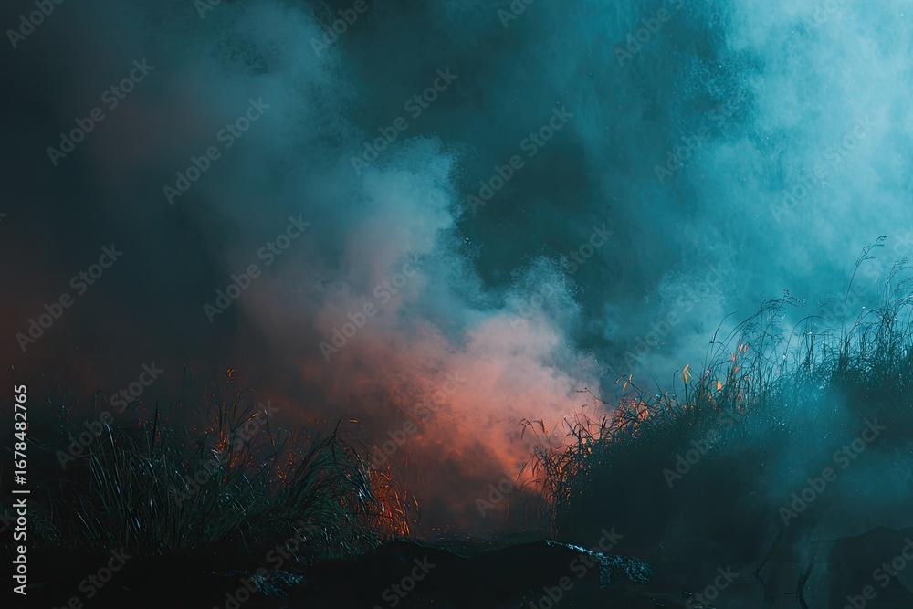 Fototapeta premium Night scene with vibrant colored smoke