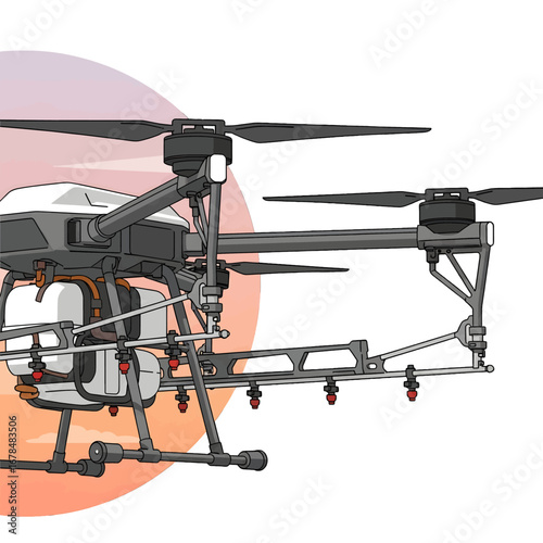 Agricultural Drone with Gray and White Color Scheme Against Gradient Background Illustration