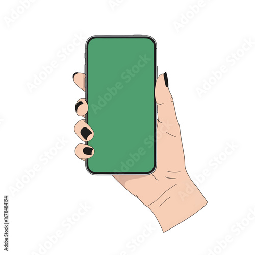 Hand Holding Green Screen Smartphone for Communication and Digital Interface on White Background