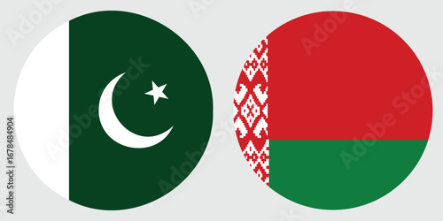 Pakistan and Belarus Flags in Circular Icons – National Symbols of Unity and Identity