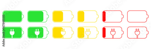 バッテリー・充電コンセント シンプルアイコンイラスト カラー〜Battery and charging outlet simple icon illustration color〜