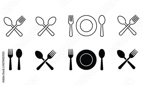 WebElegant cutlery icons for your next restaurant menu design or food blog, simple and clean vector illustration of dining etiquette, perfect for website or app design with minimalist style