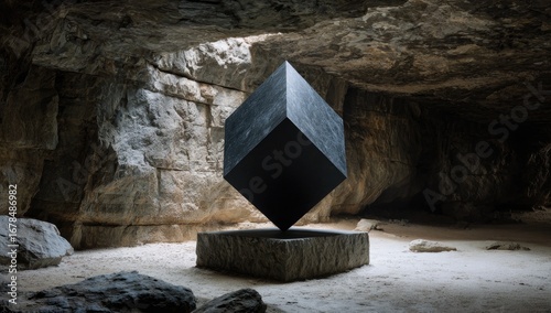 Dark cube in cave