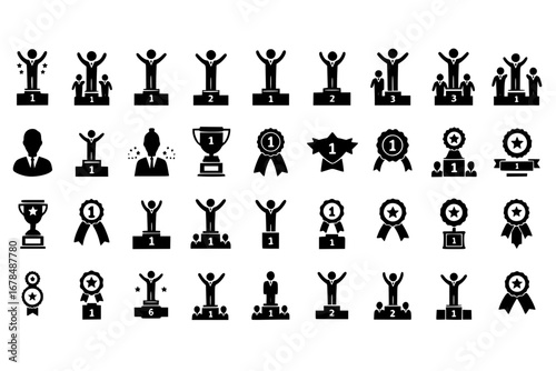 Set Of Honor Icons Isolated Silhouette Solid Icon With Vector, Winner, Background, Success, Award, Design, Honor Infographic Simple Vector Illustration Logo