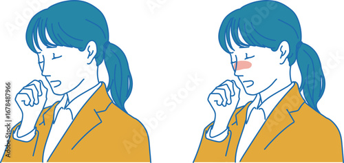 咳をする体調不良の女性社員のイラスト