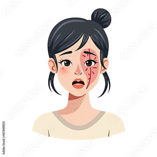 Vector illustration of a patient with a downcast face after a stroke, clear lines and muted colors 