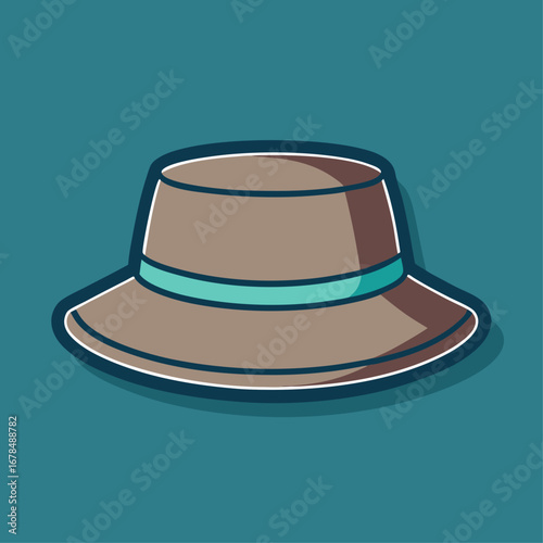 A hat with a blue band is drawn on a blue background. The hat is a simple design with a focus on the color and the band