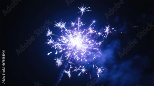 A sparkler blooms with bright light against a dark background, full of a dreamy feeling.