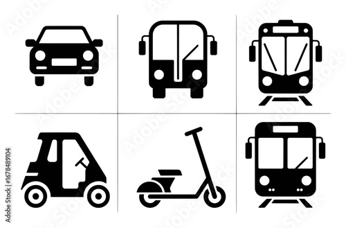 Collection of black and white icons representing various modes of transportation