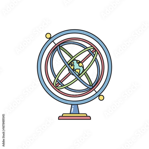 armillary sphere on stand showing the world perfect for scientific illustrations and education planet earth model