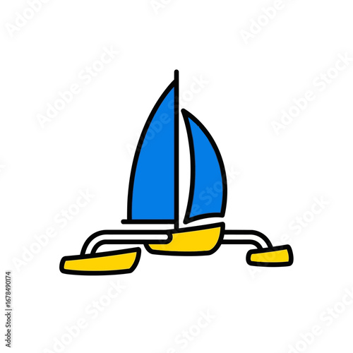 catamaran sailing a yellow trimaran sailing on the open ocean symbolizing summer adventures and recreational boating