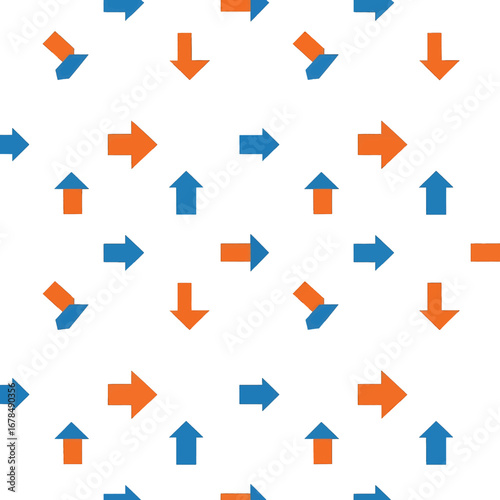 Geometric Arrows Pattern in Blue and Orange on White Background Abstract Design