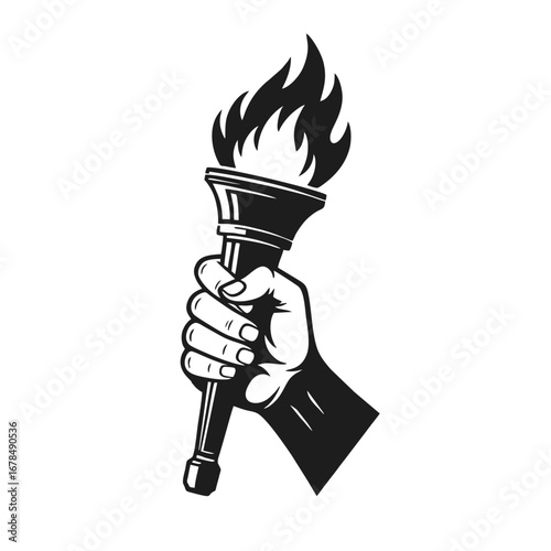 Hand Holding Burning Torch with Flame Icon Vector Illustration