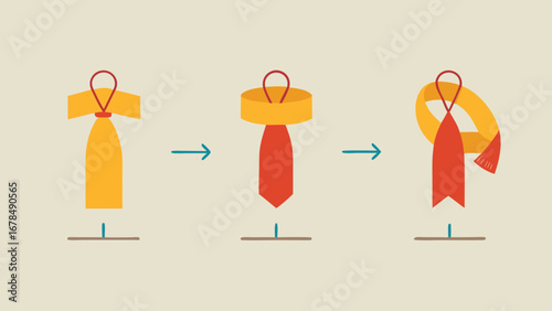 Three different types of ties are shown, with one being a necktie, one being a scarf, and one being a tie with a ribbon. The image is meant to show the different ways that a necktie can be worn