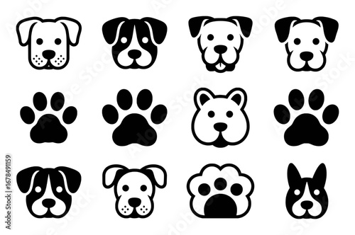 Collection of Dog Faces and Paw Prints Icons