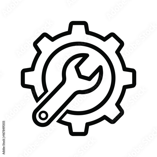 Mechanical repair icon wrench and gear symbol representing maintenance service and technical support solutions white background