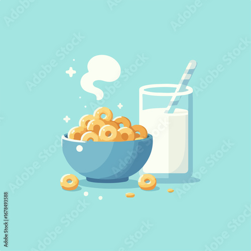 illustration of cereal and a glass of milk 