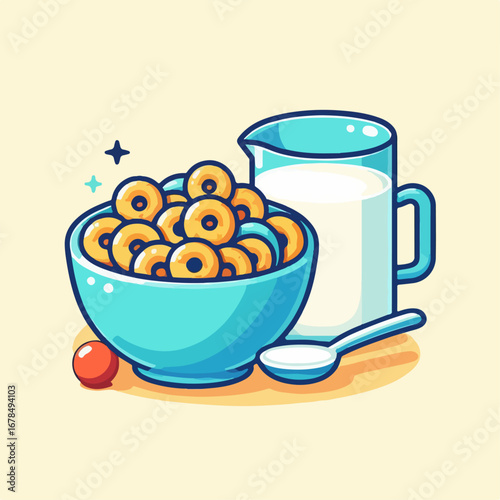 illustration of cereal and a glass of milk 