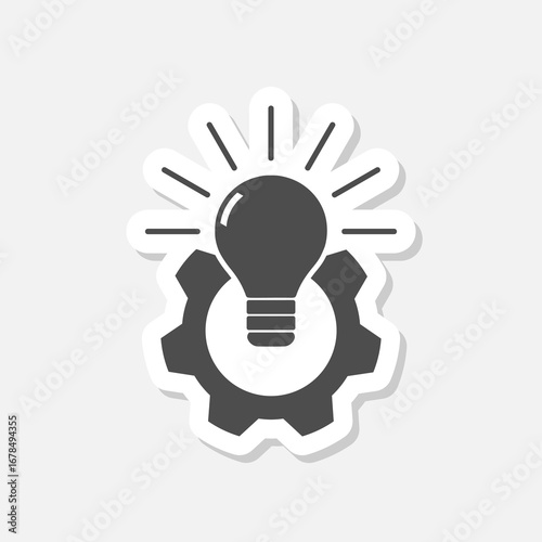 Cog light bulb icon sticker isolated on gray background