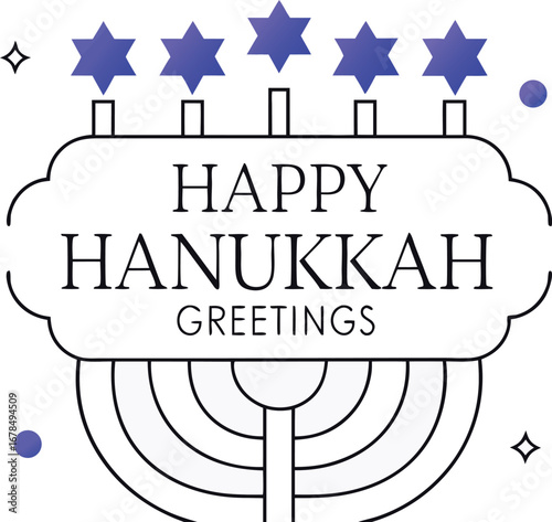 Happy hanukkah greetings with menorah and star of david
