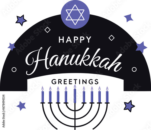 Happy hanukkah greetings with menorah and star of david