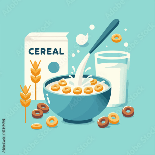 illustration of cereal and a glass of milk 