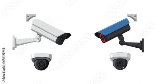 Modern surveillance cameras: security and technology in contemporary flat design
