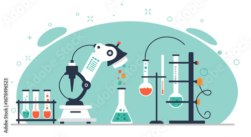Science laboratory equipment in modern flat design for chemistry and biology